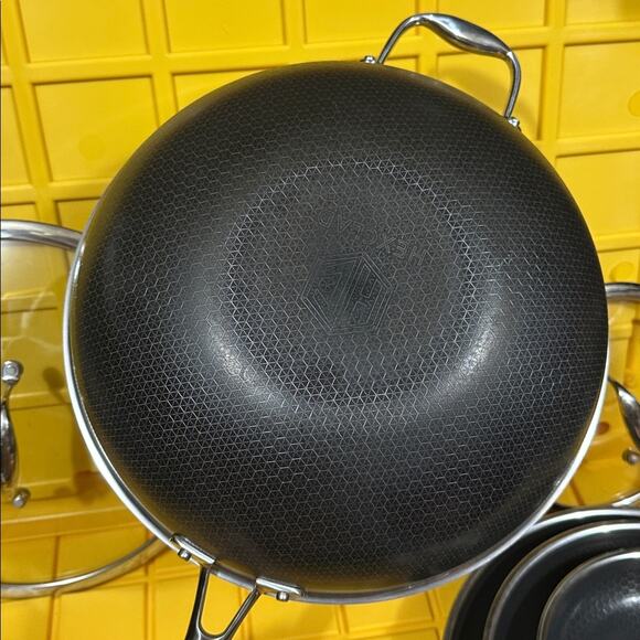 HEXCLAD 7 Piece Nonstick Stainless Steel Frying Pan Set 8 10 12" Lids Wok M $600 - Picture 4 of 10